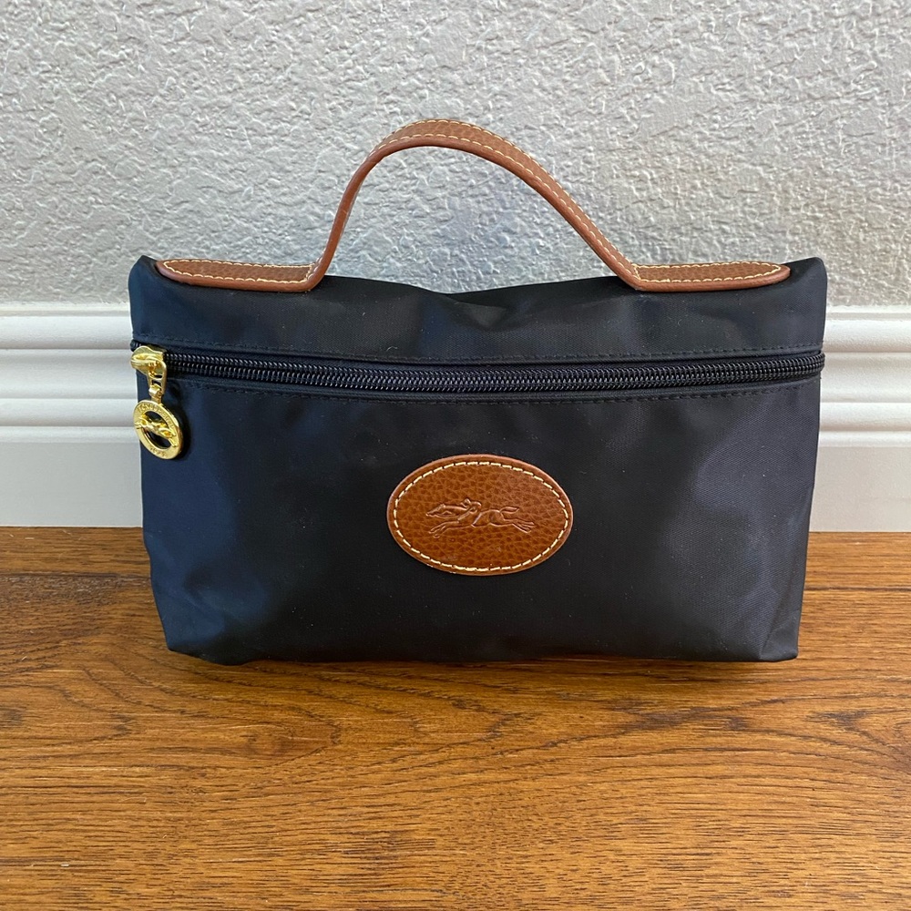 Longchamp Le Pliage Nylon Cosmetic Bag With Leather Handle